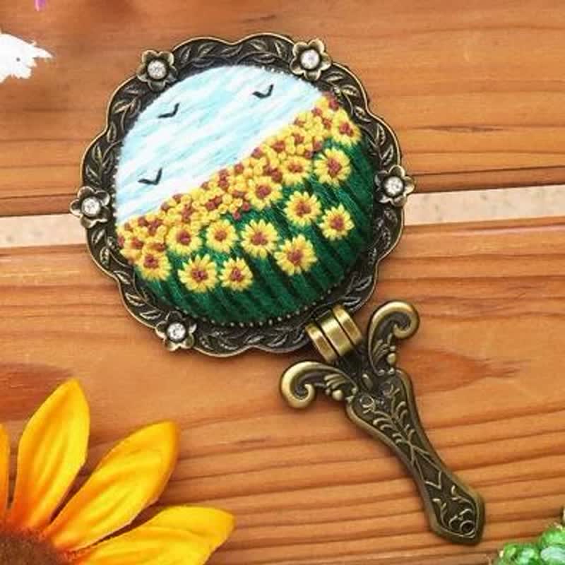 Needle kit Handheld Mirror | Floral Embroidered Compact Mirror | Great gift for your loved one - O - image 21
