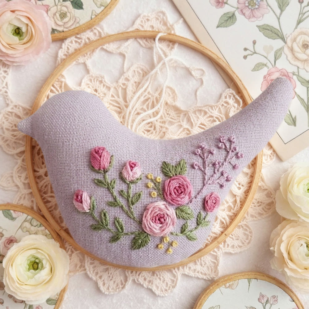 Rubbyoo Bird-shaped Embroidery Kit - Floral Art | Birds Hanging Decor | Gift For Her - image 5