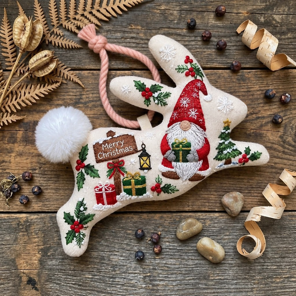 Rubbyoo Rabbit Embroidery Kit -  Merry Christmas Gnomes | Cozy Festive Home Shelf Decor | Cute Creatures Nursery Room Accent - image 6