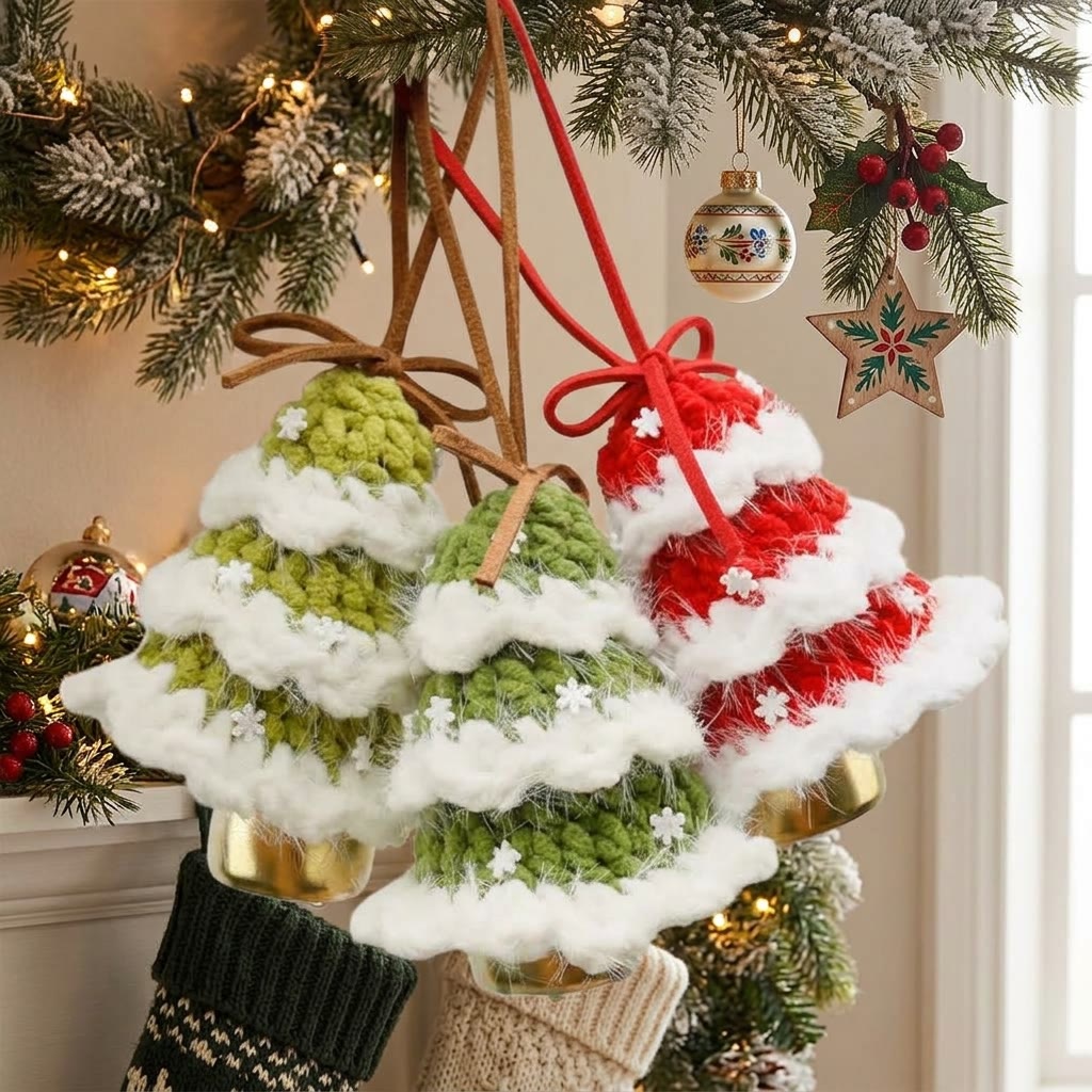 Rubbyoo Crochet Christmas Bell Charm – Lovely Xmas Tree Hanging | Cozy Holiday Home Decor - All-3pcs - image 3