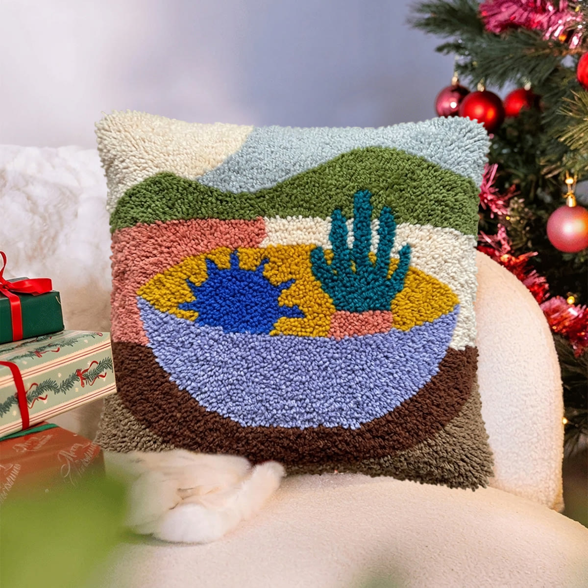 Rubbyoo Latch Hook Pillow Kit - Desert Landscape | Handmade Sofa Ornament | Diy Cushion Cover - image 7