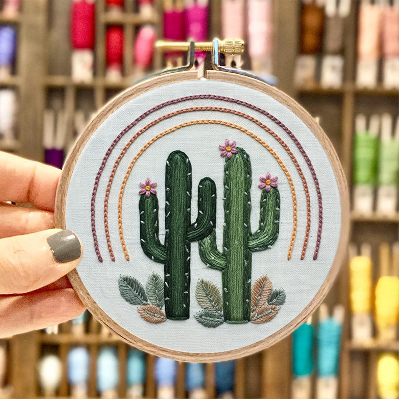 Rubbyoo Embroidery Kit - Green Cactus  | Easy Needle Artwork | Unique Hoop Craft - image 4