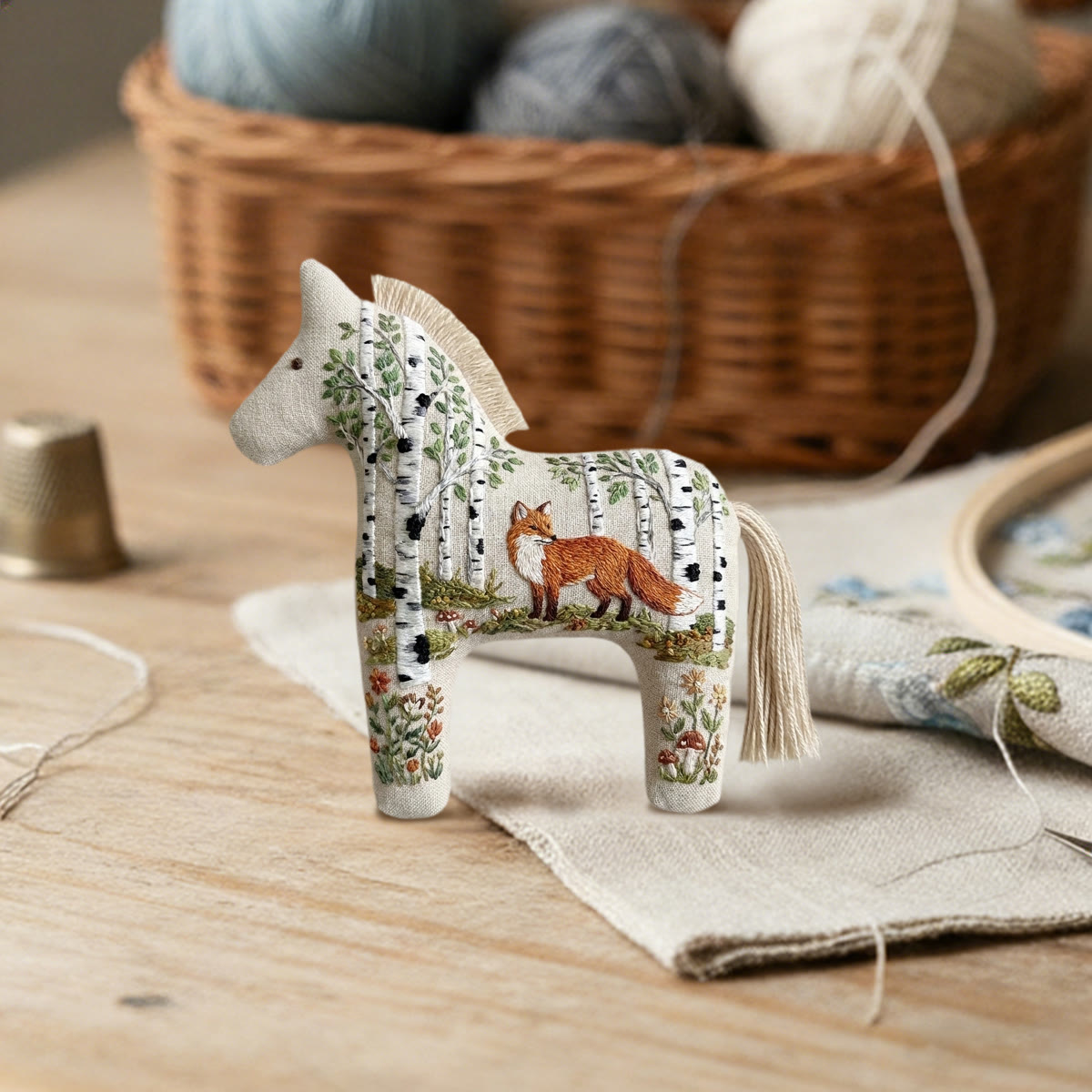 Rubbyoo Dala Horse Embroidery Kit - Fox And Birch Forest | Unique Birthday Gift For Her | Boho Forest Hanging Accessory - image 5