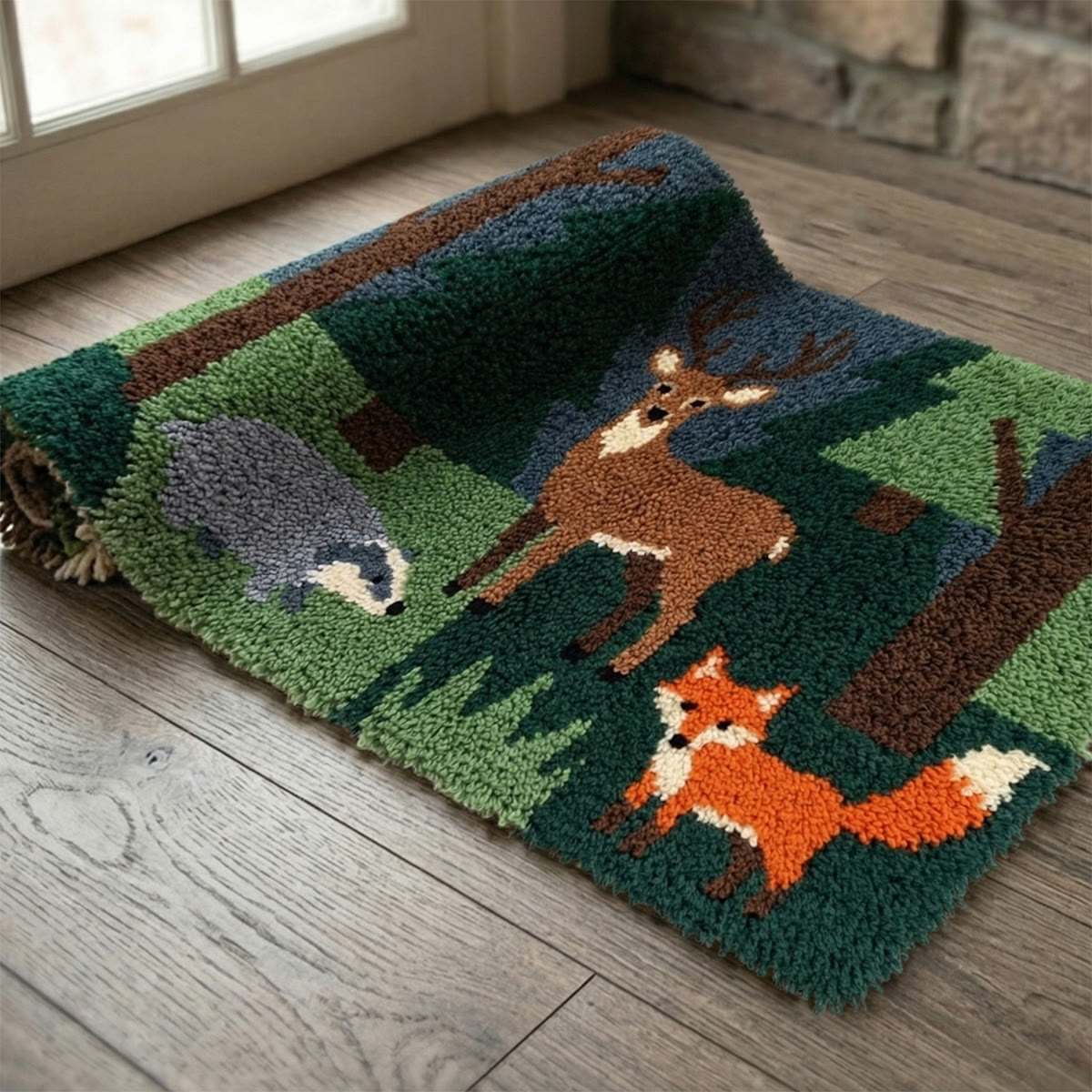 Rubbyoo Latch Hook Rug Kit - Forest Scene | Vintage Carpet Handicraft | Special Housewarming Gift - image 6