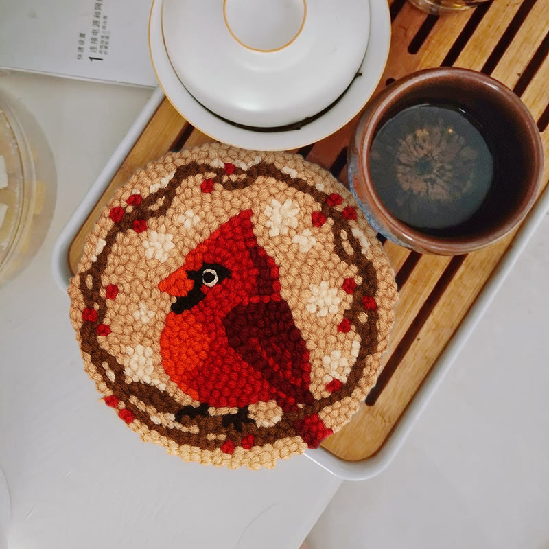Blooming Bird Punch Needle Kit - Christmas Needle Artwork |  Gift For Bird Lovers  - 5 inch Coaster Kit - image 5