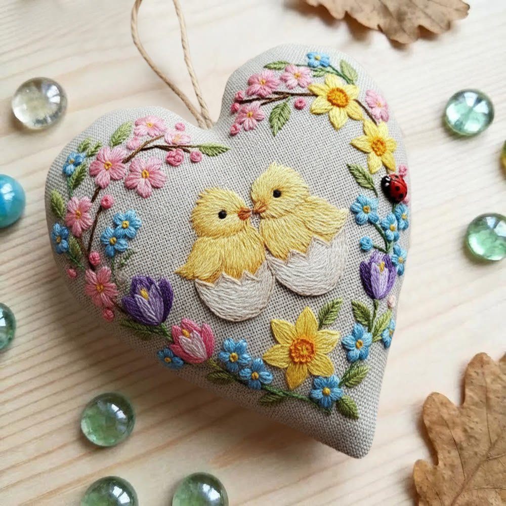Rubbyoo Heart Embroidery Kit - Hatching Chicks And Spring Floral | Cheerful Craft | Heartwarming Festival Present - image 8