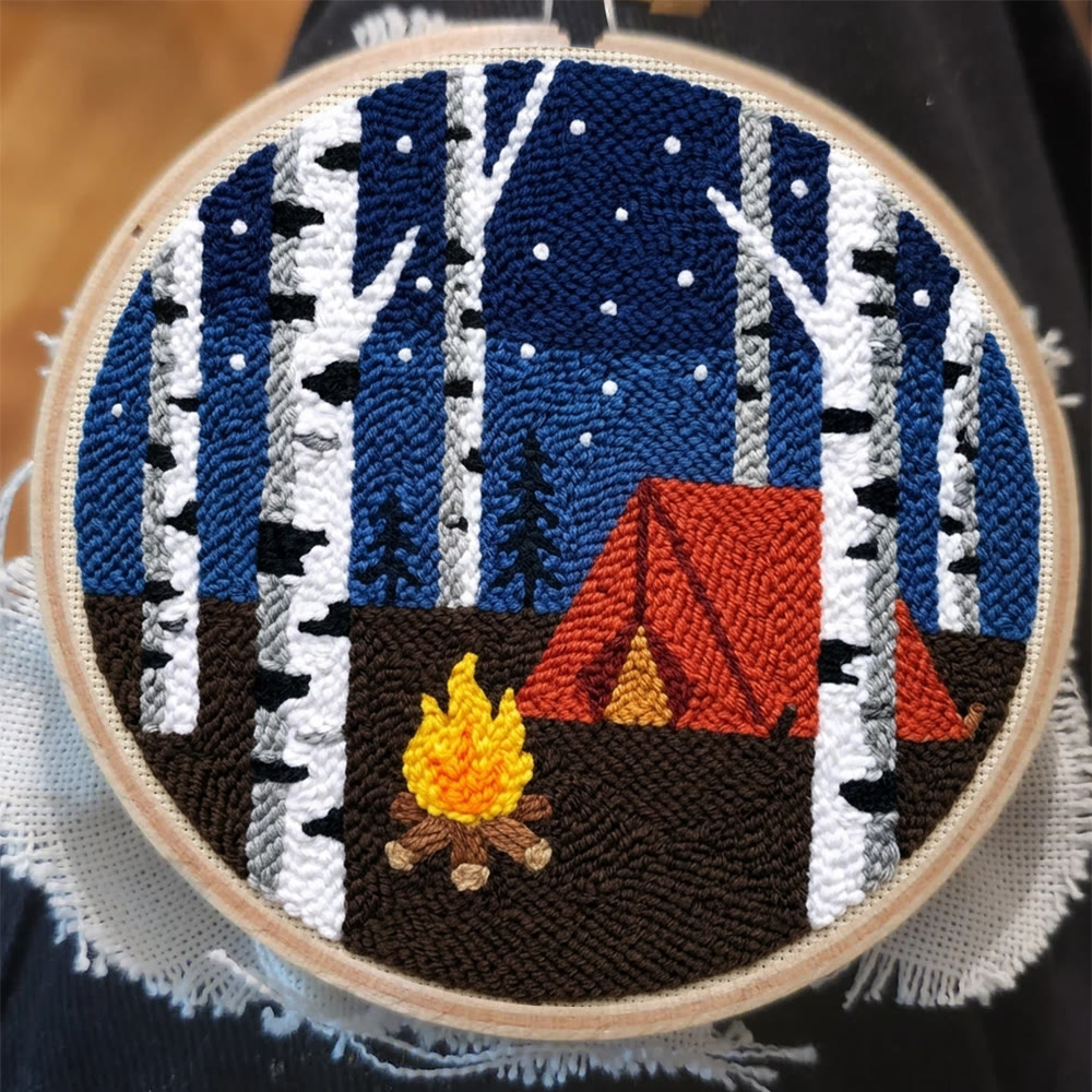 Starry Night Campfire Punch Needle Kit - Handmade Textured Fiber Art | Cozy Room Atmosphere - image 5