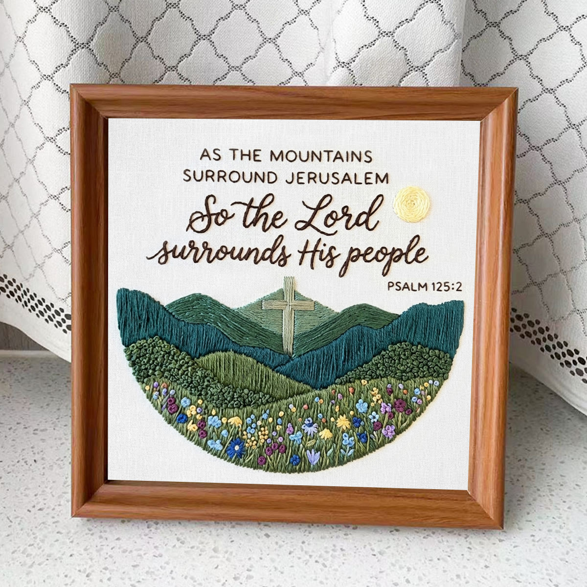 Rubbyoo Embroidery Kit - The Lord Surrounds His People | Psalm 125:2 | Christian Home Ornament - Embroidery Kit Plus An Extra Frame - image 8