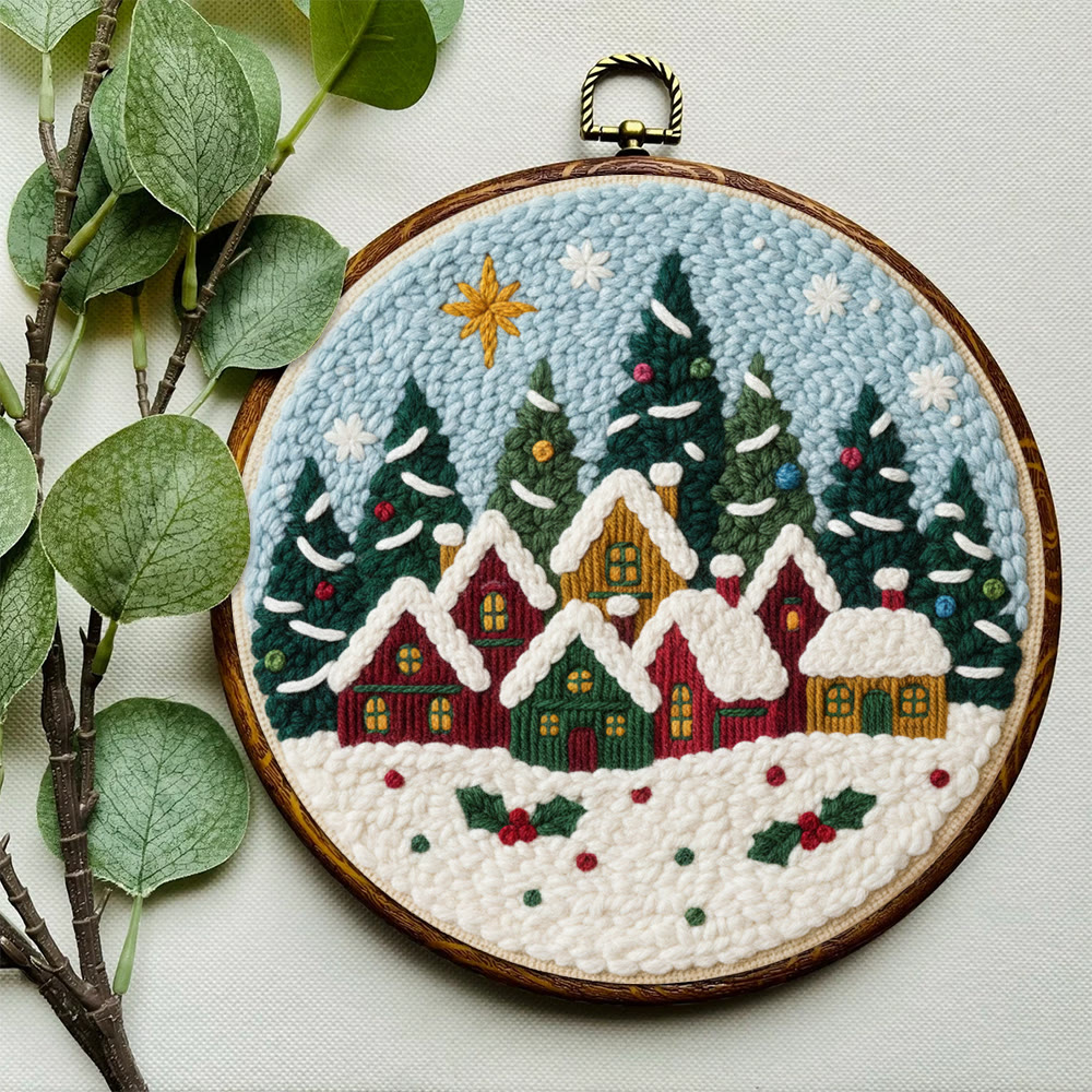 Twinkling Snowy Village Punch Needle Kit – Handmade Gift | Charming Seasonal Wall Piece - image 8