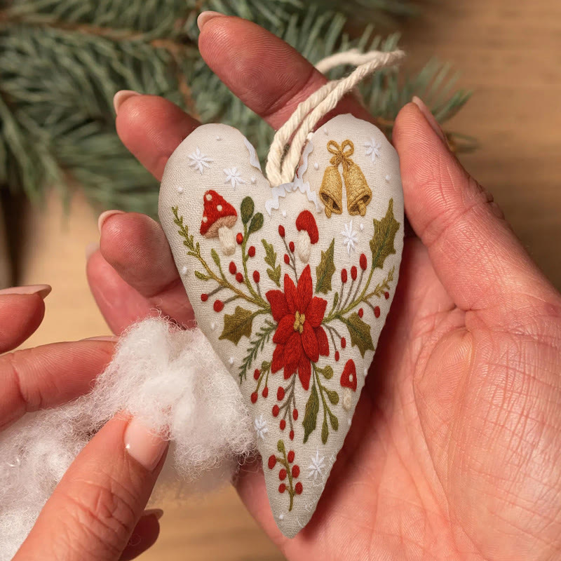 Rubbyoo Heart Embroidery Kit - Christmas Poinsettia | Diy Christmas Ornaments | Nice Home Hanging - image 7