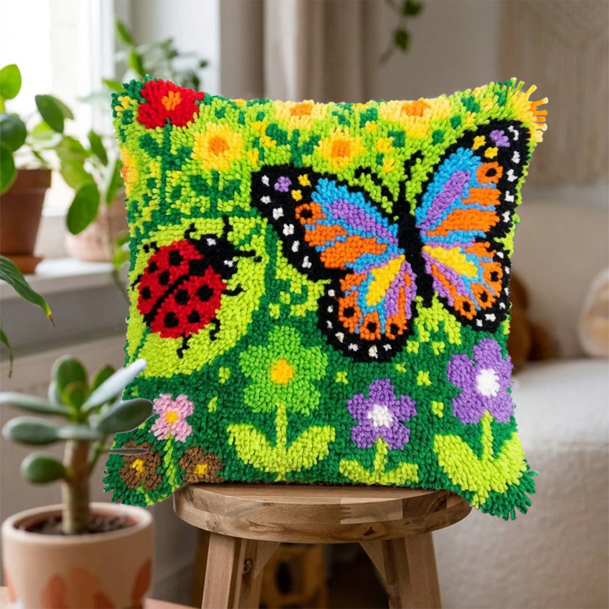 Rubbyoo Latch Hook Pillow Kit - Butterfly And Ladybug | Personalized  Cushion Cover | Nice Handmade Gift For Mom  - image 5