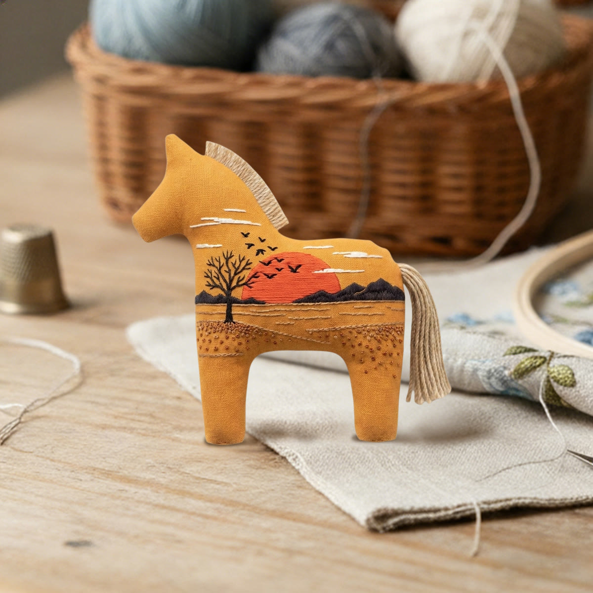 Rubbyoo Dala Horse Embroidery Kit - Sunset & Mountains Scene | Nature Lover Gift | Car Hanging Ornament - image 5