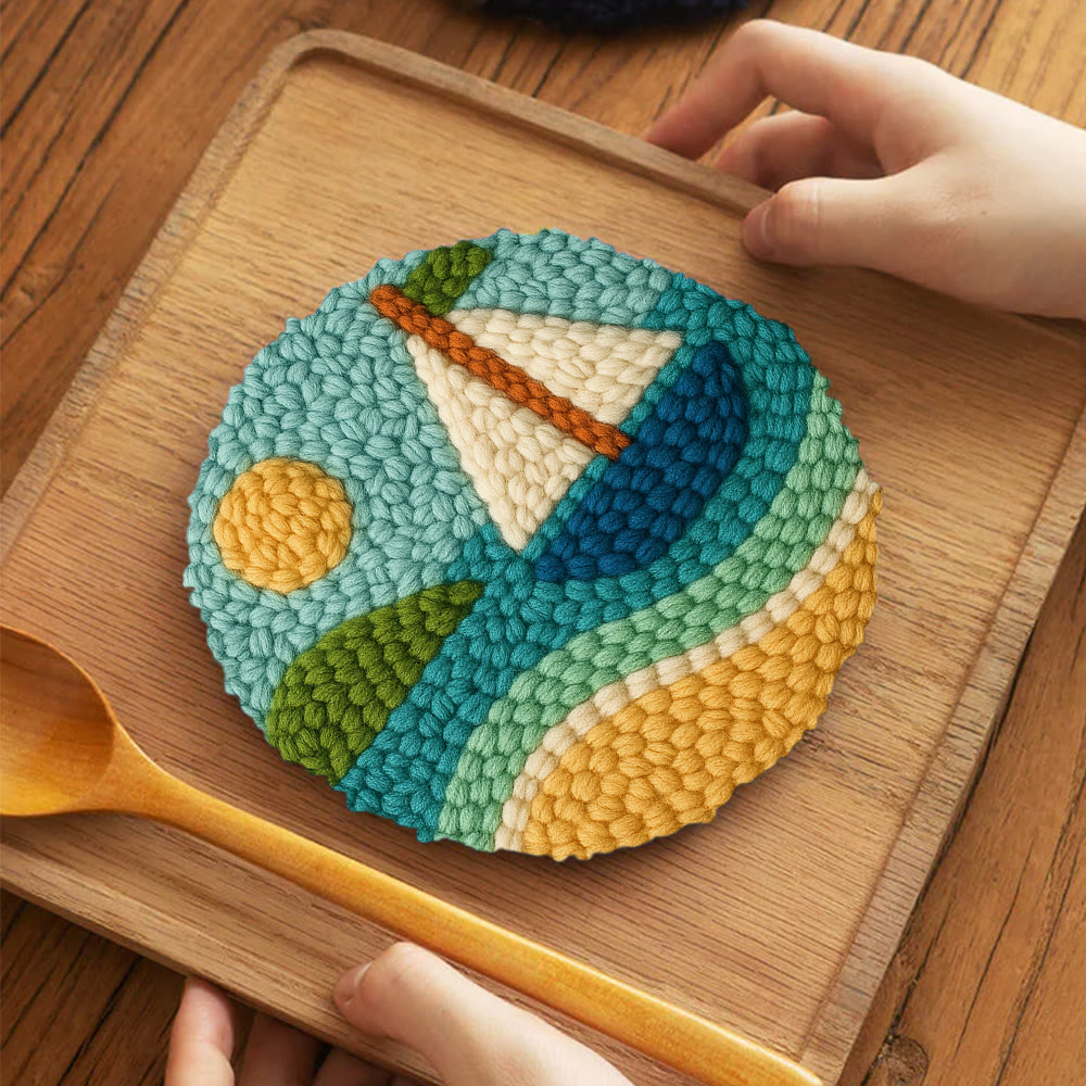 Coastal Sailboat Scene Punch Needle Kit – Novice-ready Handcraft | Charming Decor Accent - 5 inch Coaster Kit - image 4