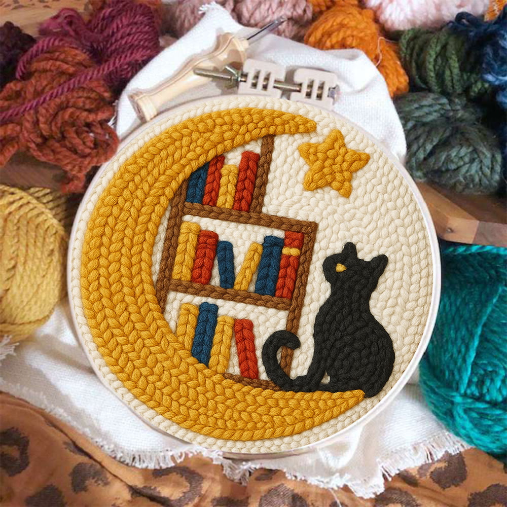 Moon Bookshelf and Black Cat Punch Needle Kit – Gifting Top Pick | Exquisite Hanging Decor - image 6