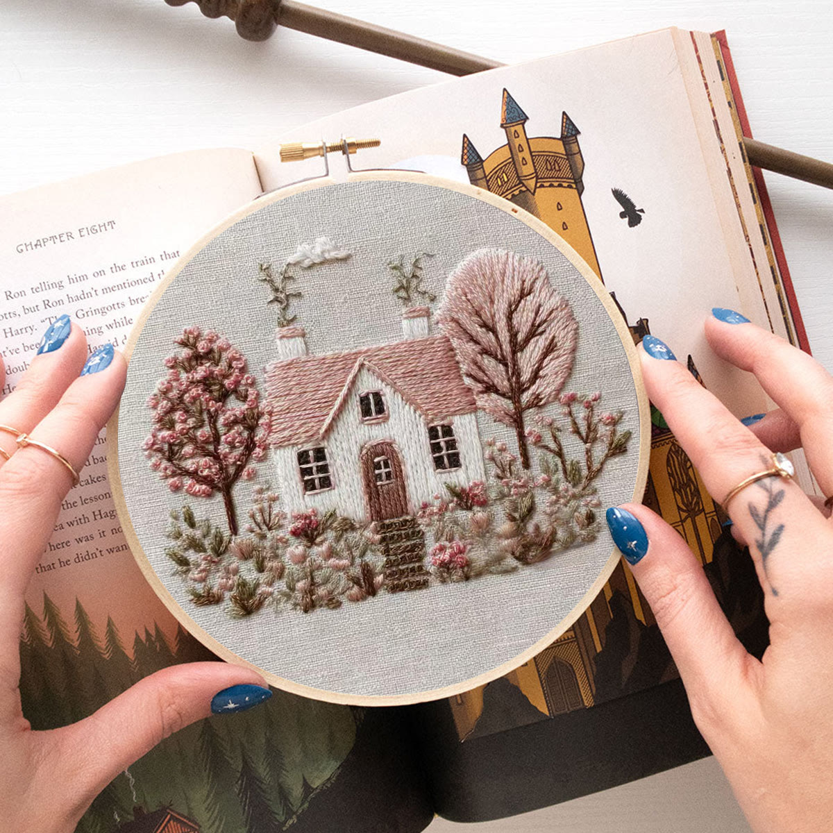 Rubbyoo Embroidery Kit - Pastel Cottage Scene | Cozy Wall Ornament | Newbie-suitable Handmade - image 6
