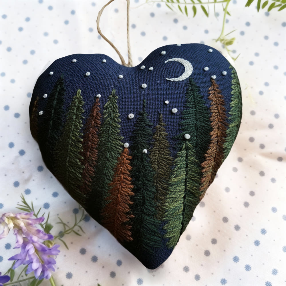 Rubbyoo Heart Embroidery Kit - Midnight Forest | Rustic Embroidered Handicraft | Healing Landscape Bag Charm - image 8