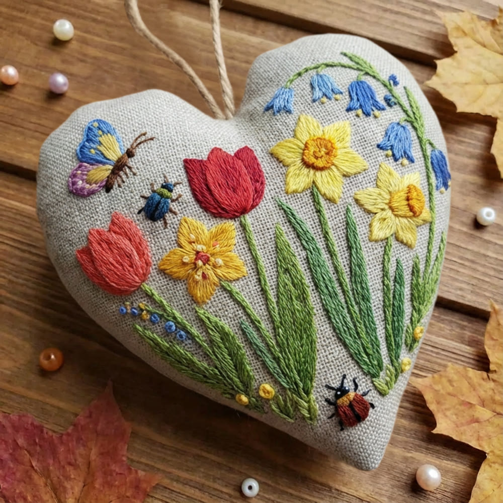 Rubbyoo Heart Embroidery Kit - Spring Tulip Daffodil | Bright Craft Project | Fresh Home Soft Furnish Accent - image 7