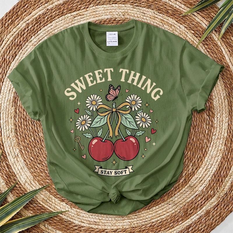 Rubbyoo Sweet Cheery Graphic Tee  - Perfect For Dating Outfit | Hand-drawn Style Cherry Graphic - Army Green - 2XL - image 7