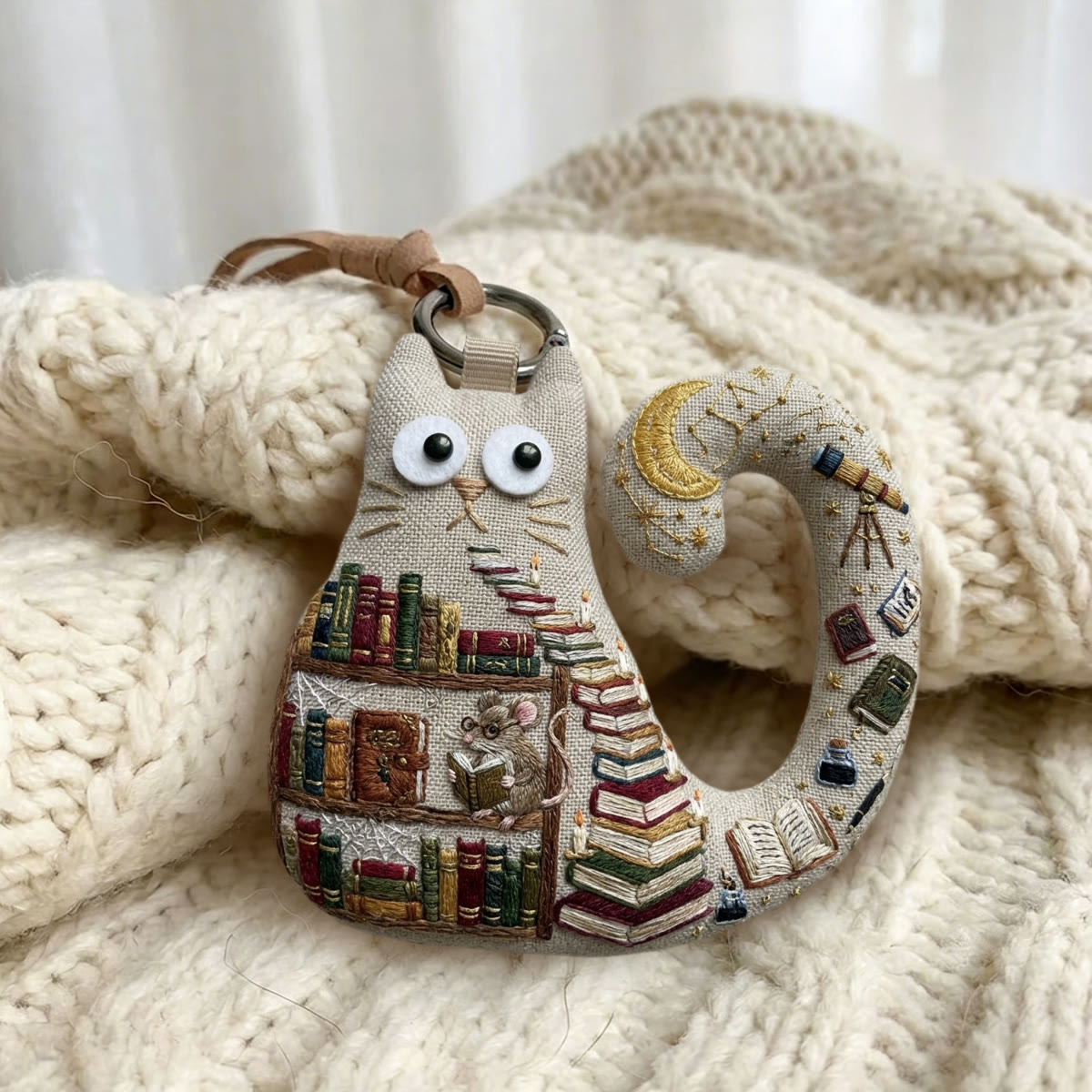 Rubbyoo Cat Embroidery Kit - Miniature Bookshelf | Unique Handmade Gift | Backpack Accessory - image 5