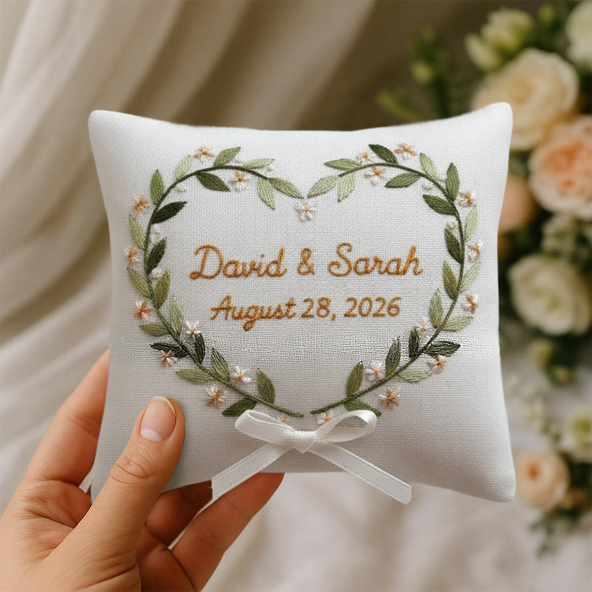Rubbyoo Personalized Ring Bearer Pillow Embroidery Kit - Heart-shaped Wreath With Names | Handcrafted Keepsake | Engagement Celebrations - image 7