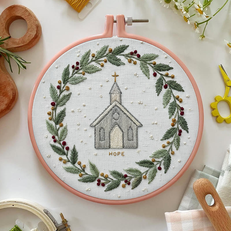 Rubbyoo Embroidery Kit -  Rustic Church | Christian Home Decor | Christmas Handmade Stitchwork  - image 3