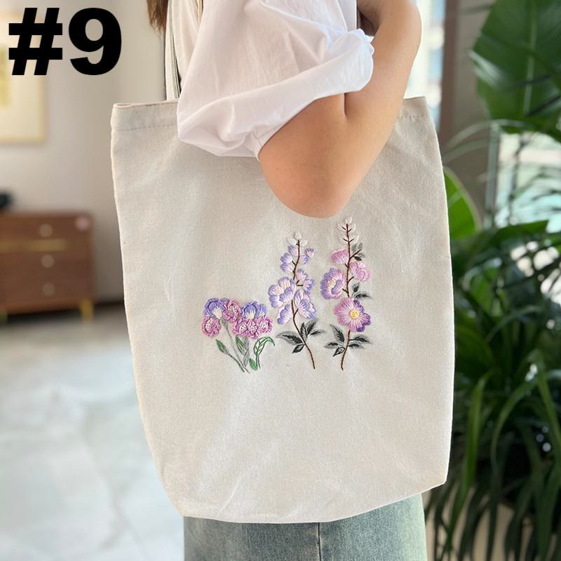 Embroidery Beige And White Canvas Tote Bag Kits | Beginner Flower Crafts | Eco-friendly Shoulder Bag | Christmas Gift - #9 - image 10