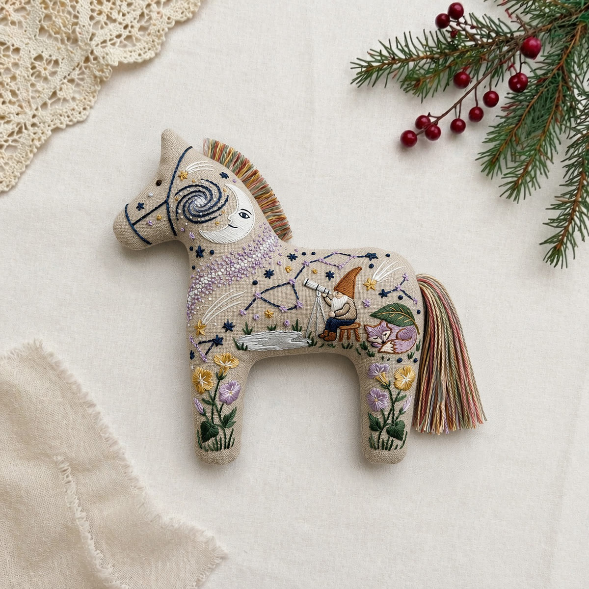Rubbyoo Dala Horse Embroidery Kit - Stargazing Gnome | Gift For Witchy Friend | Handbag Accessory - image 6