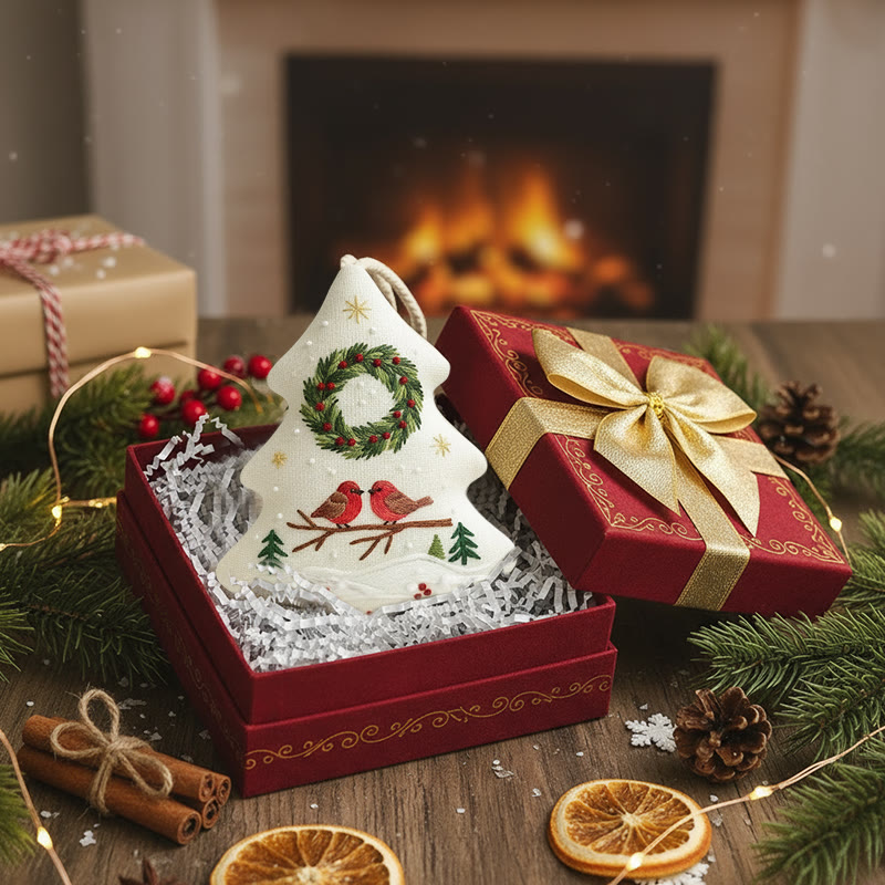 Rubbyoo Tree-shaped Embroidery Kit - Two Birds and Wreath Scene | Hand Embroidery Pattern | Christmas Gift for Her - image 5