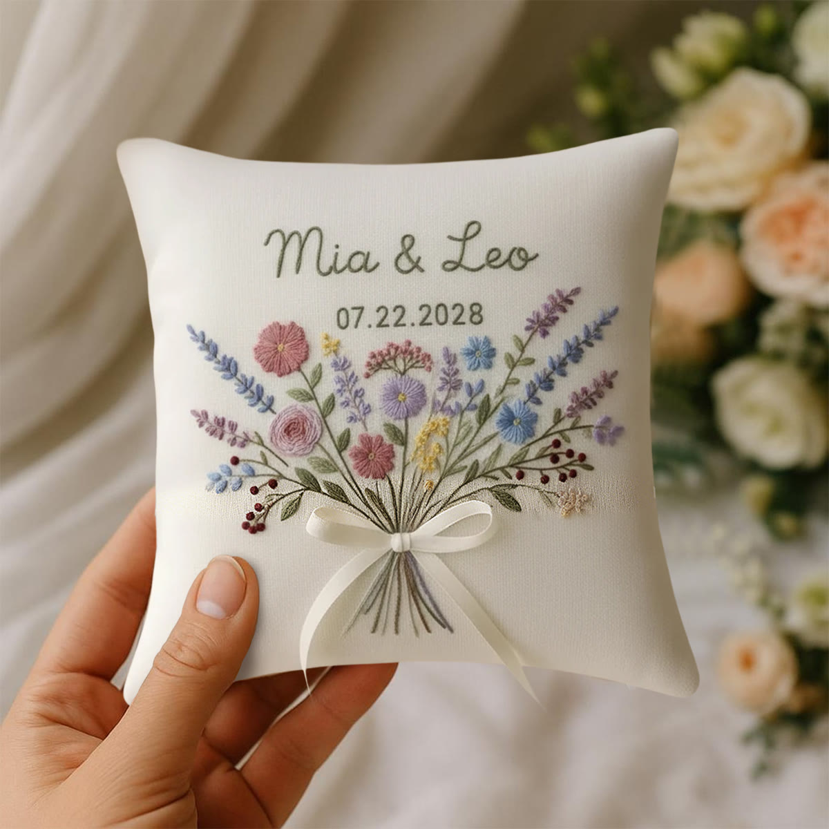 Rubbyoo Personalized Ring Bearer Pillow Embroidery Kit - Colorful Floral Bouquet | Beginner-friendly Handcraft | Elegant Gifting - image 5