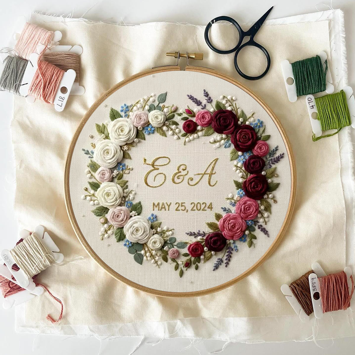 Rubbyoo Embroidery Kit - Dual-tone Rose Heart Wreath | Handcrafted Memorial Gift | Elegant Embroidery Accent - image 8