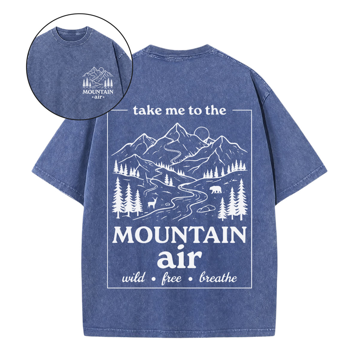 Rubbyoo Take Me To The Mountain Air  Double Sided Unisex Washed T-shirt Back-to-School Outfits - Blue - 5XL - image 9