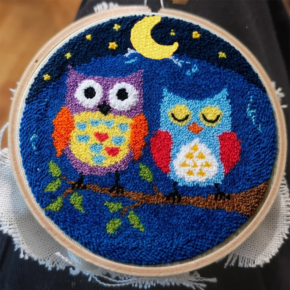 Owl In Night Punch Needle Kit - Handmade Yarn Hoop | Uniqe Home Accent - image 6