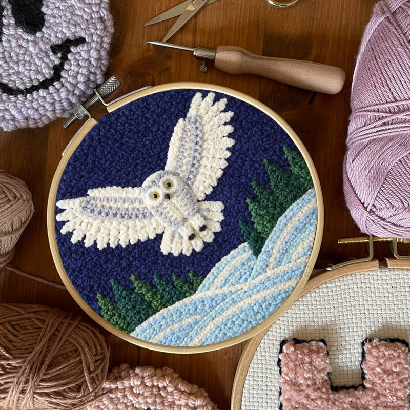 Snowy Night Owl Punch Needle Kit - Magical Handcraft Creation Whimsical | Home Styling Piece - image 10