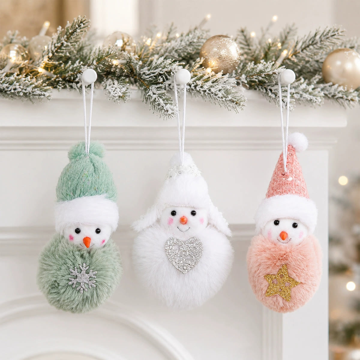 Rubbyoo Christmas Plush Ornament - Cute Fuzzy Snowman Hanging | Charming Xmas Tree Hanging - image 1