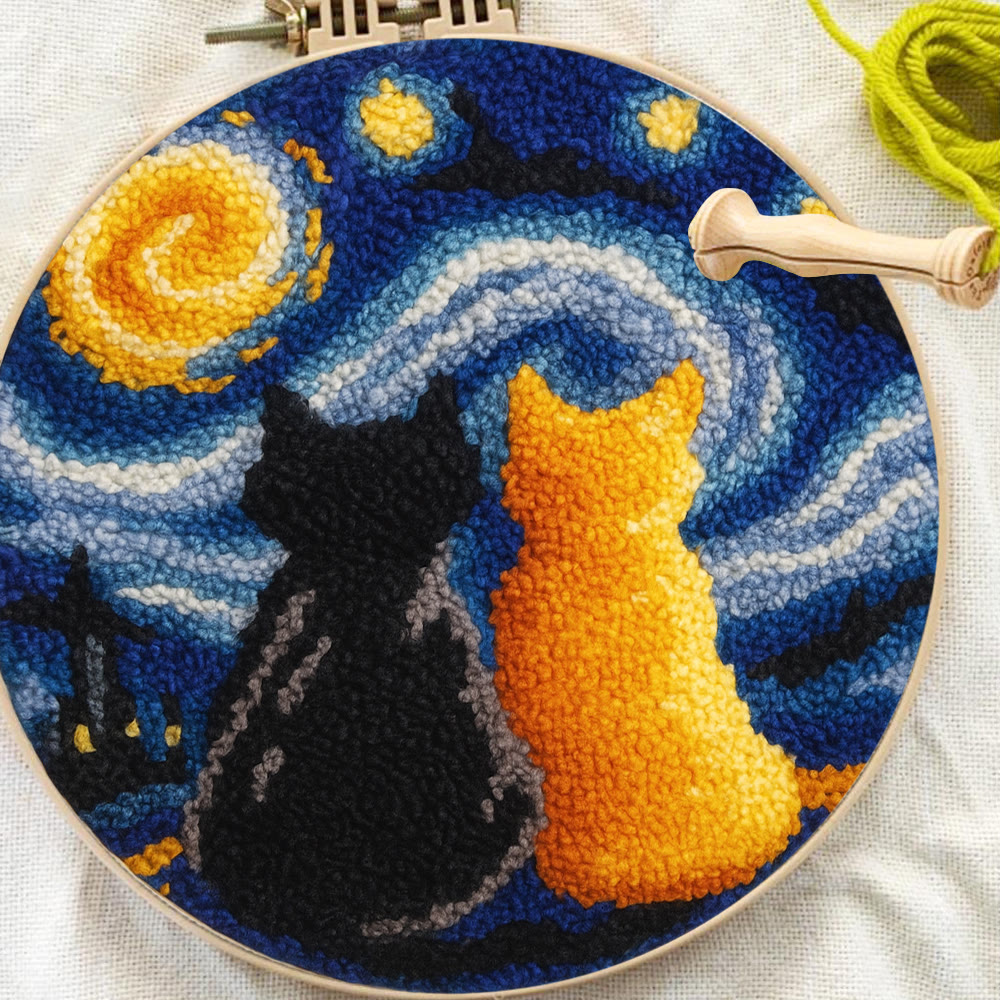 Starry Sky With Cats Punch Needle Kit - Creative Coaster Art | Unique Desk Decor  - image 9