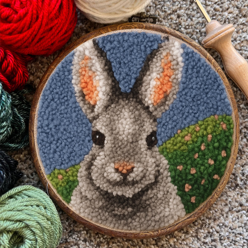 Lovely Grey Rabbit Punch Needle Kit - Diy Needlepoint For Beginner | Nice Handmade Craft - image 8