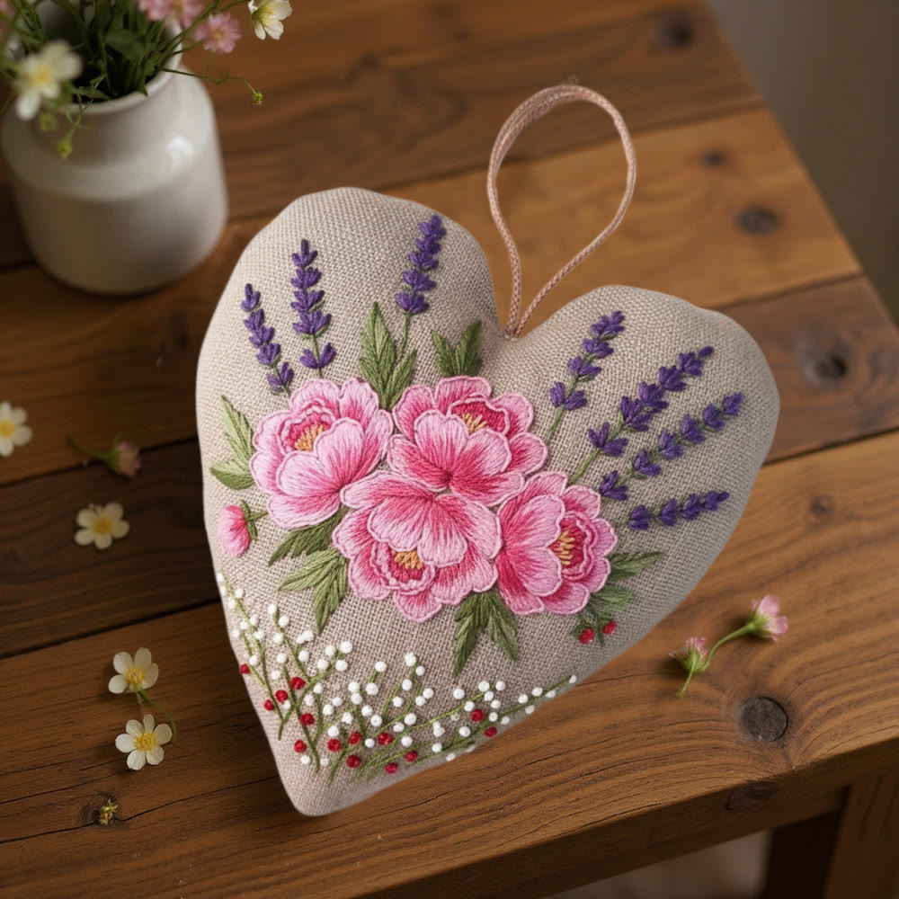 Rubbyoo Heart Embroidery Kit - Pink Peony With Lavender Accent | Exquisite Handmade Craft | Elegant Gifting Pick - image 7