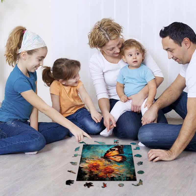 Floral Butterfly Painting - Wooden Jigsaw Puzzle