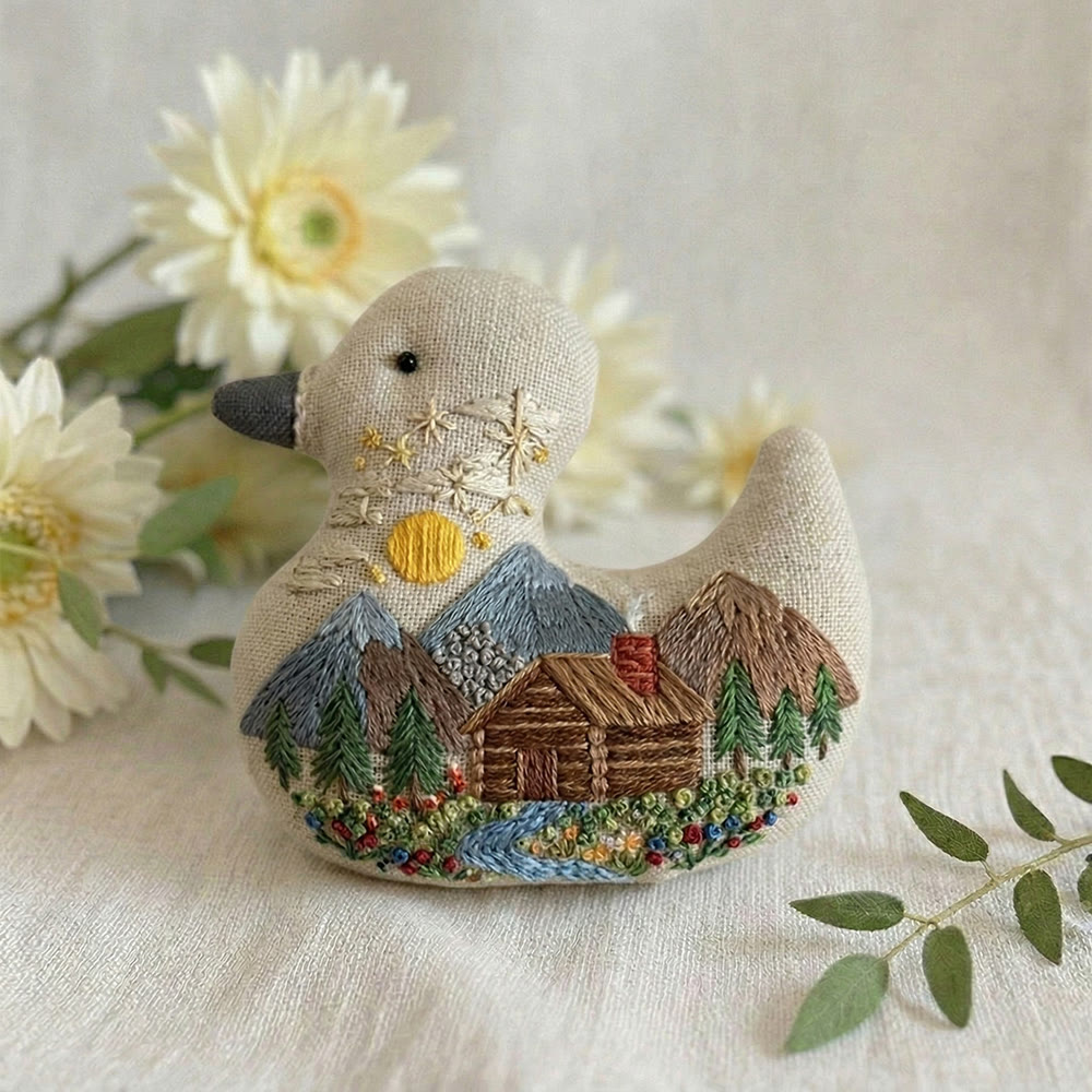 Rubbyoo Duck Embroidery Kit - Natural Hillside House View | Small Pendant Decor | Exquisite Handmade Ornament - image 4