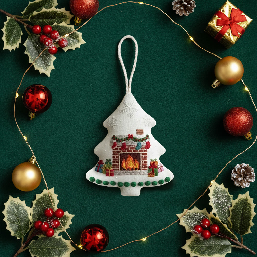 Rubbyoo Tree-shaped Embroidery Kit - Christmas Fireplace | Diy Holiday Gift | Handmade Needle Art - image 9
