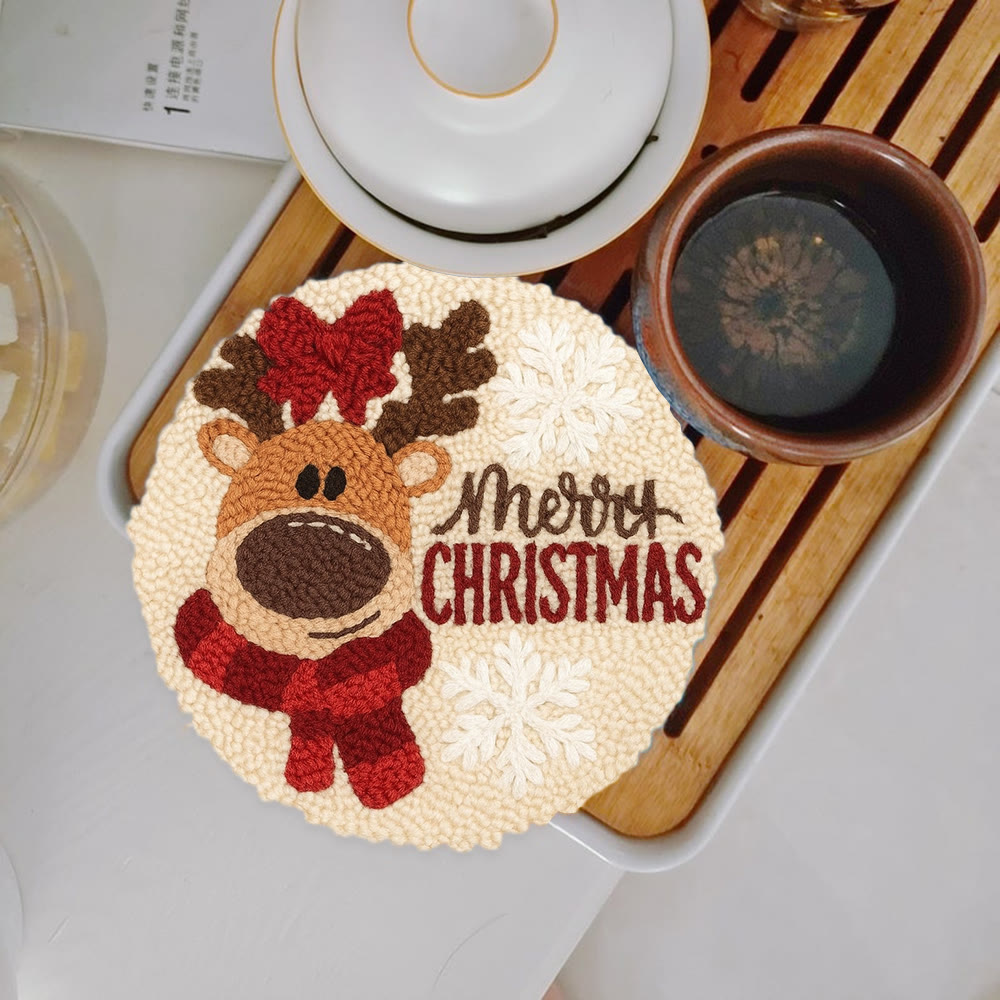 Adorable Reindeer Punch Needle Kit - Handmade Christmas Gift | Beginner Yarn Craft  - 5 inch Coaster Kit - image 12