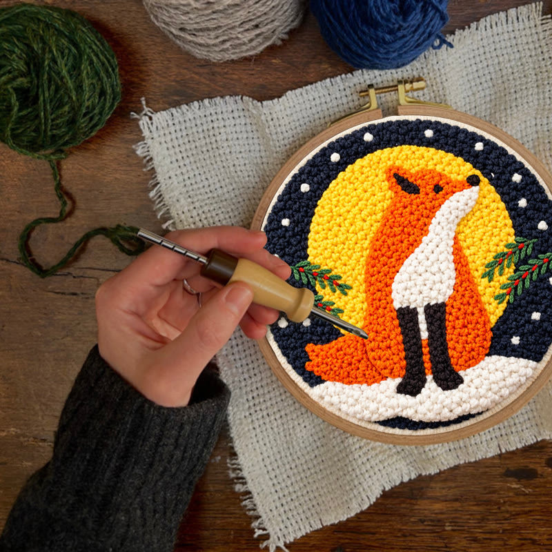 Wintry Moonlit Fox Punch Needle Kit – Top Gifting Choice | Cozy Warm Decor Pendant - image 6