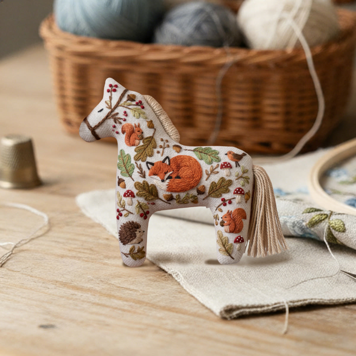 Rubbyoo Dala Horse Embroidery Kit - Cute Fox | Sewing Handmade Gift | Animals In Autumn Pendant - image 5