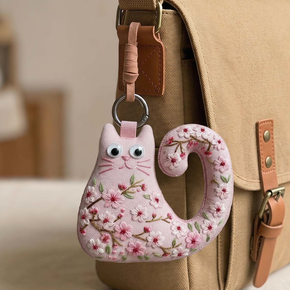 Rubbyoo Cat Embroidery Kit - Cherry Blossom | Cute Gift For Her | Coquette Aesthetic Hanging Decor - image 5