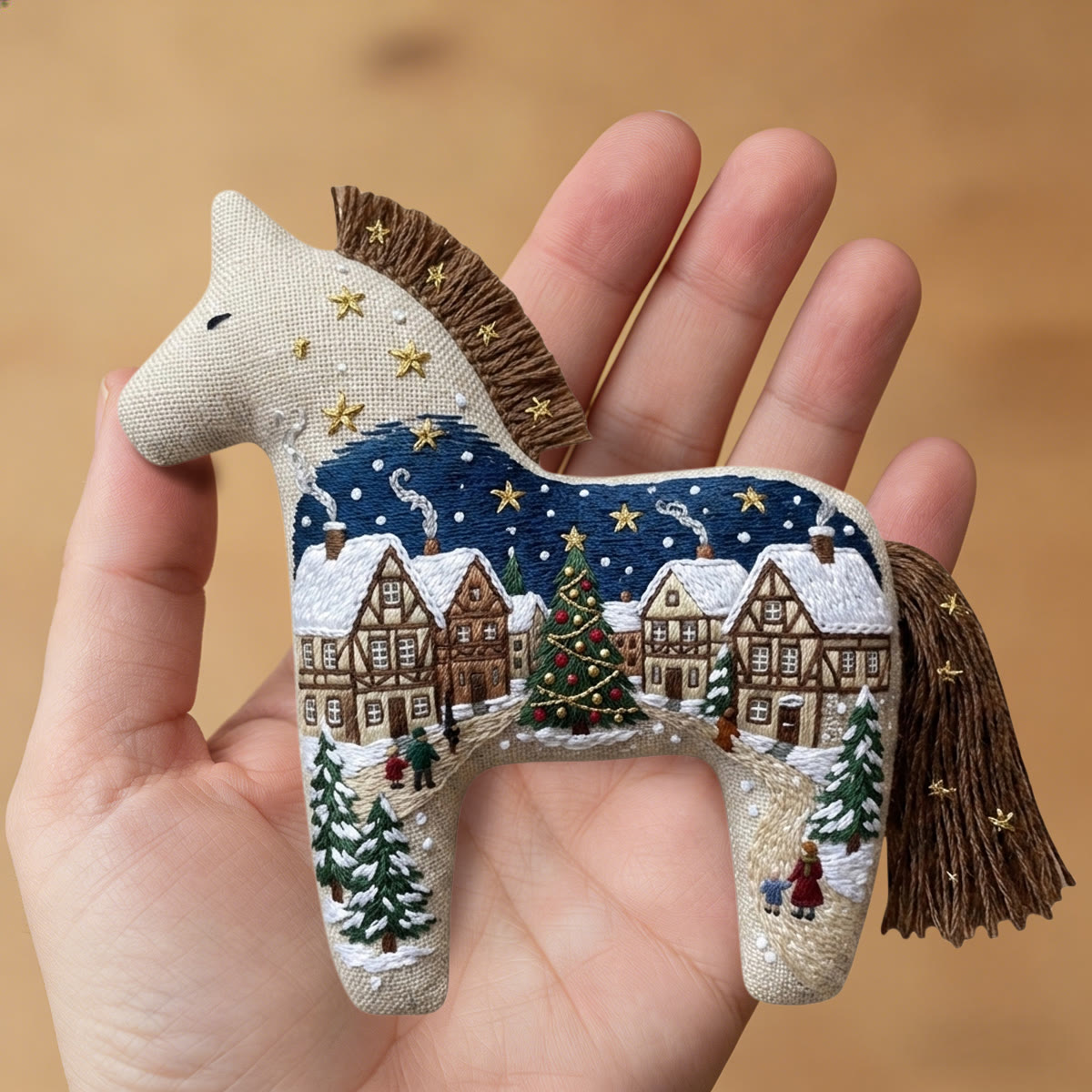 Rubbyoo Dala Horse Embroidery Kit - The Rustic Snowy Village | Festive Night Scene Craft For Christmas Decor | Winter Scene Diy Needlework For Beginners - image 7
