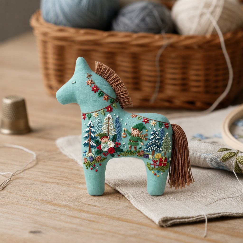 Rubbyoo Dala Horse Embroidery Kit - Enchanted Christmas Forest | Whimsical Winter Home Decoration | Handmade Cozy Artwork For Kids - image 6