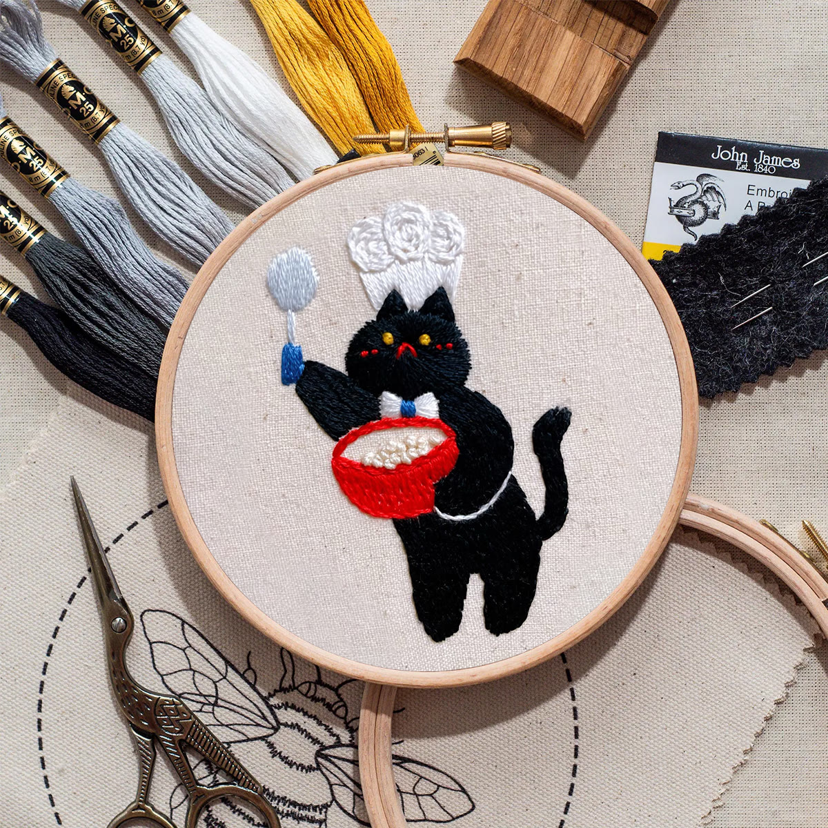 Rubbyoo Embroidery Kit- Black Cat Chef | Diy Kit For Starter  Hand Stitch - image 9