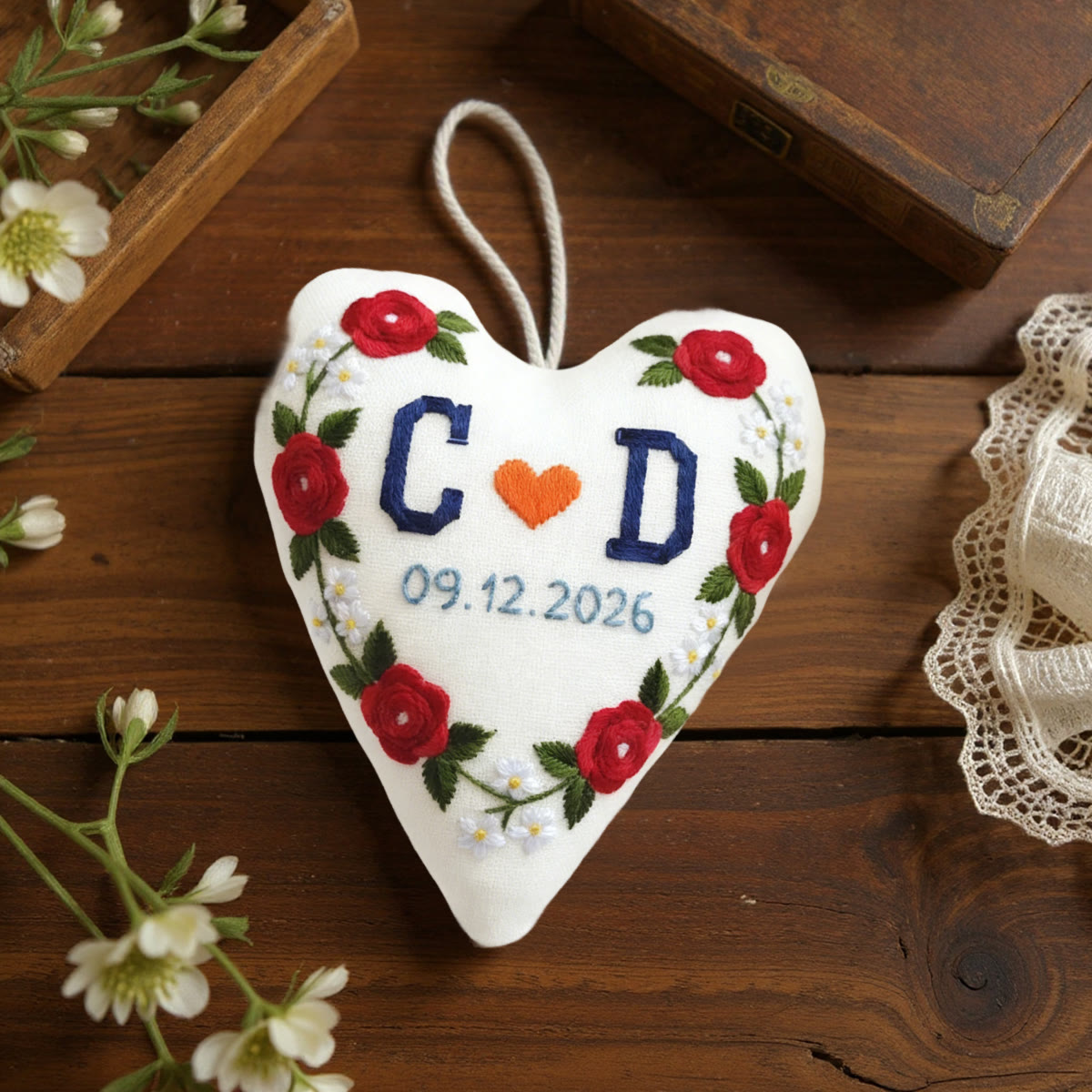 Rubbyoo Heart Embroidery Kit - Initials Red Rose Orange Heart | Custom Decor Piece | Entry-level Embroidery - image 8