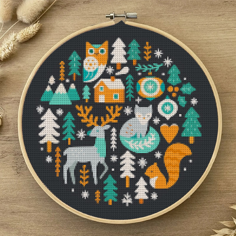  Cross Stitch Kit - Christmas Forest | Unique Holiday Ornament | Easy Handmade Needlecraft - image 5