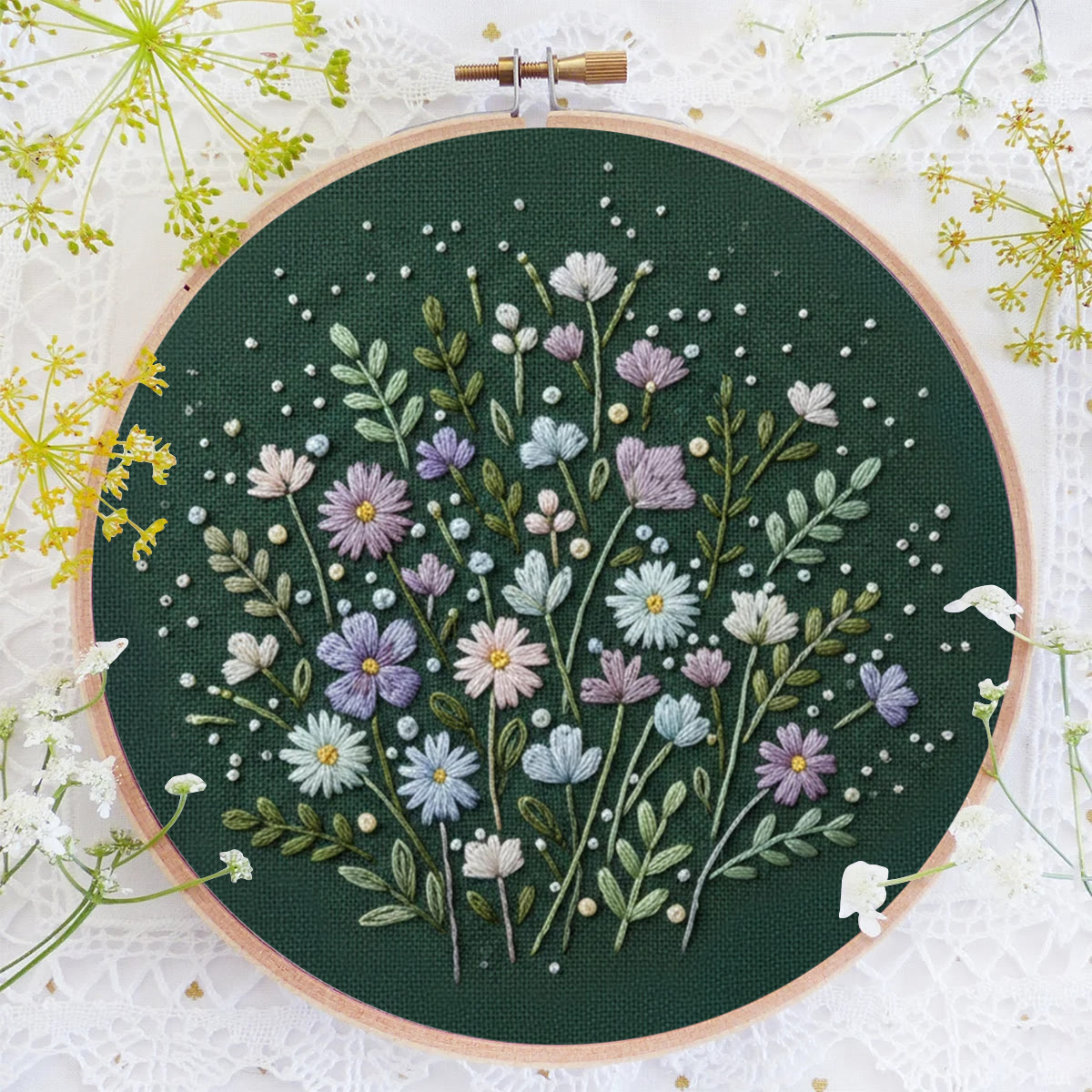 Rubbyoo Embroidery Kit - Dark-Background Soft Floral Cluster | Fresh Home Decor Hanger | Newbie-Friendly Hand Stitch - image 6